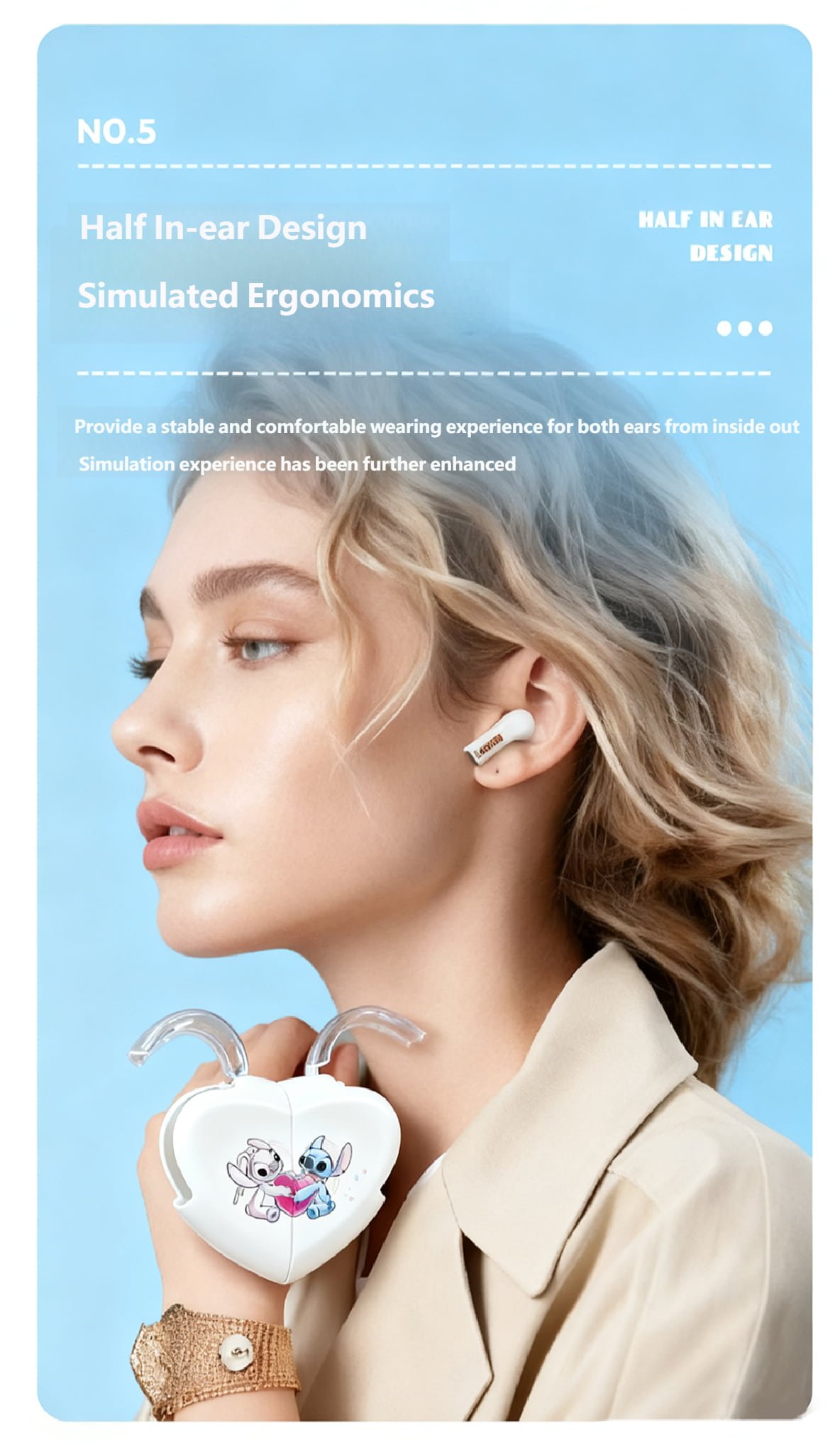 Disney K520 Stitch Angella Bluetooth Headset Wireless High Sound Quality In-Ear Couple Headphones - Image 6