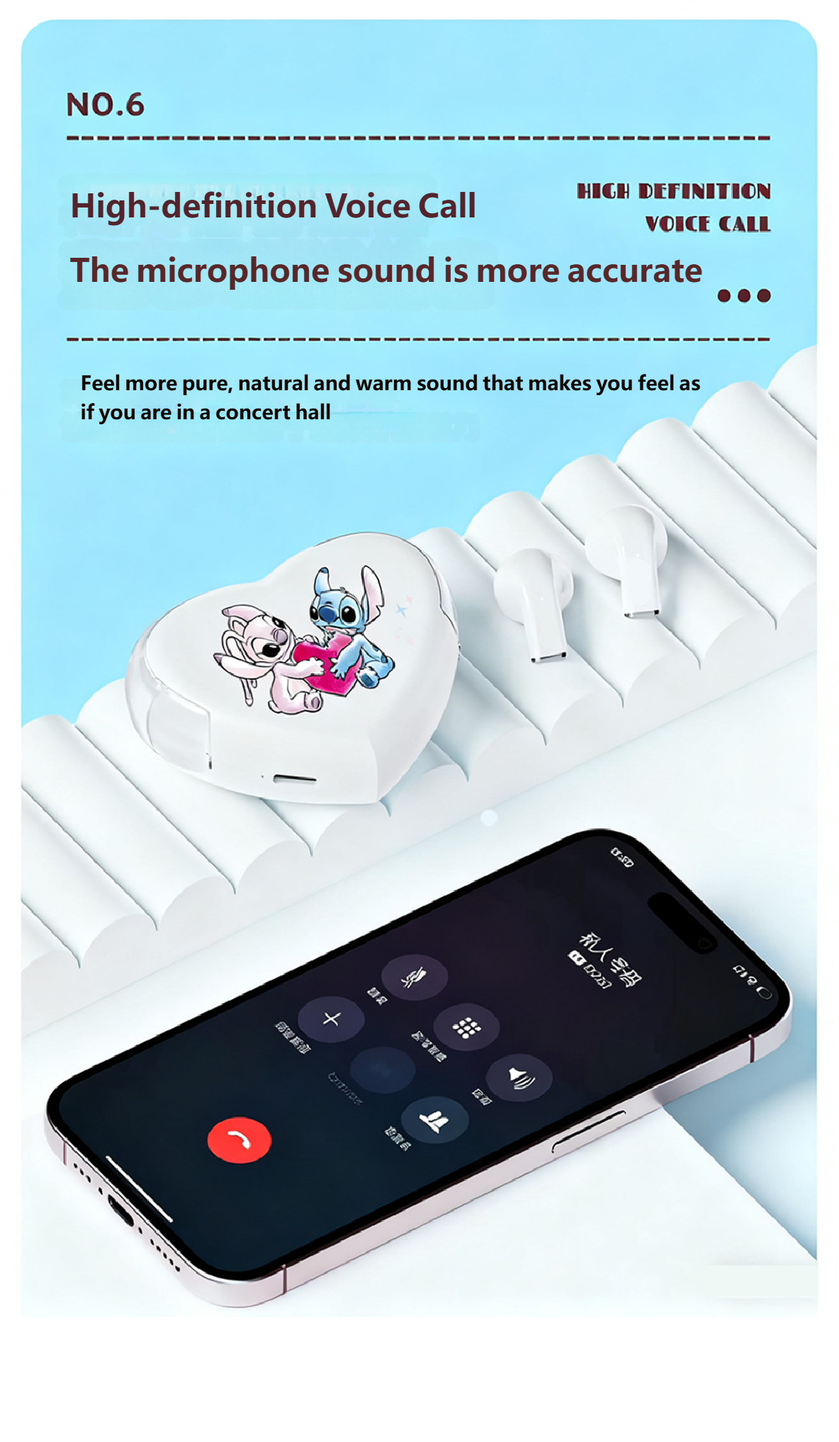 Disney K520 Stitch Angella Bluetooth Headset Wireless High Sound Quality In-Ear Couple Headphones - Image 7